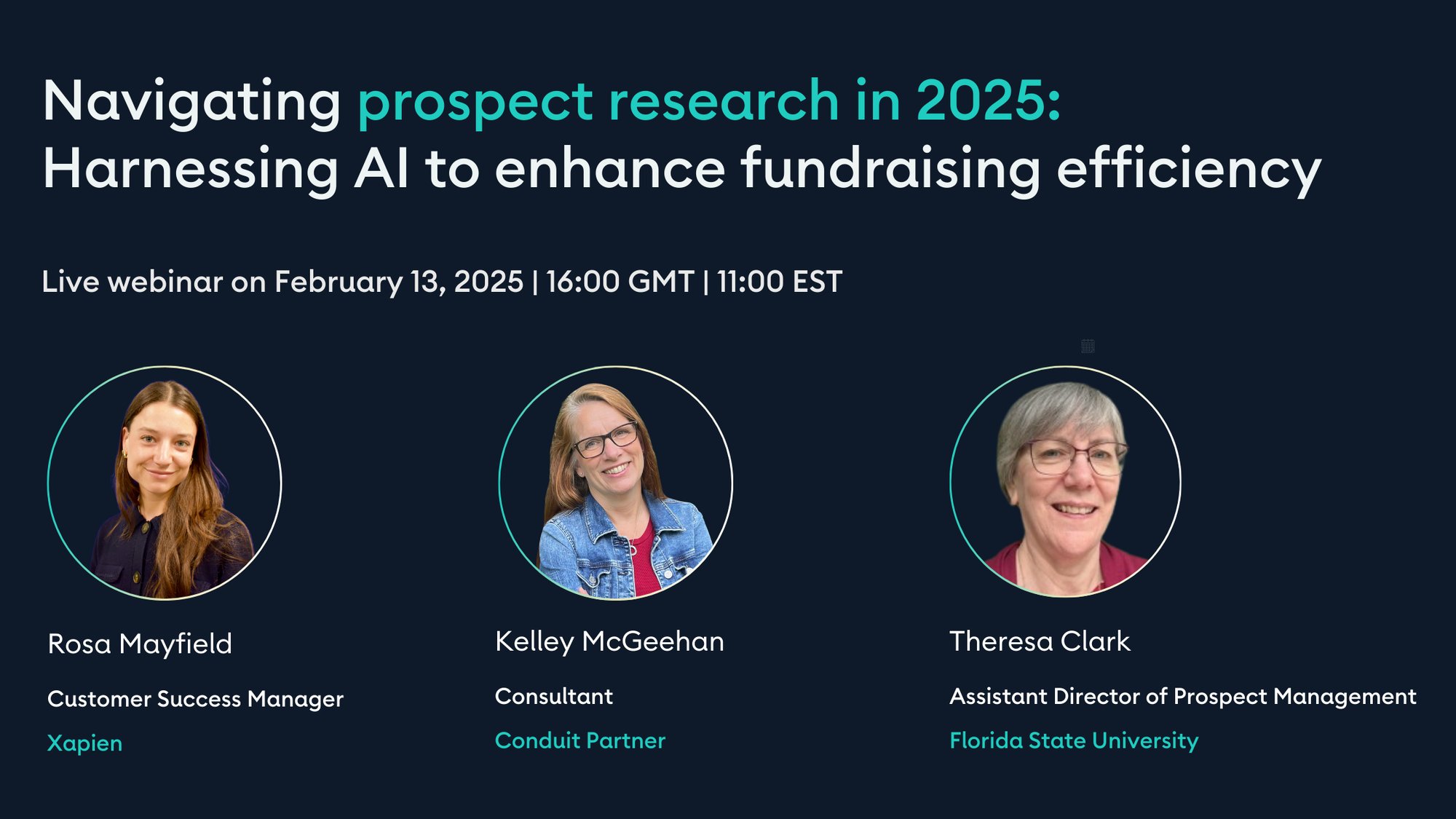 Webinar promotion graphic Navigating Prospect Research in 2025 
